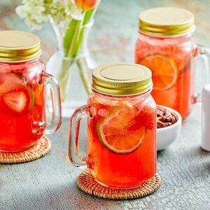 Mason Jar with Handle and Gold Metal Lid